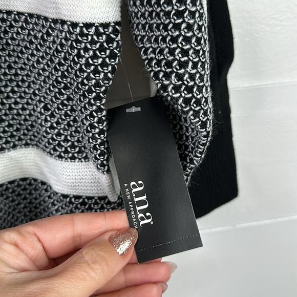 ANA Black White Stripe Knit 3/4 Sleeve Scoop Neck Sweater Top Shirt‎ Size Small - Picture 11 of 11